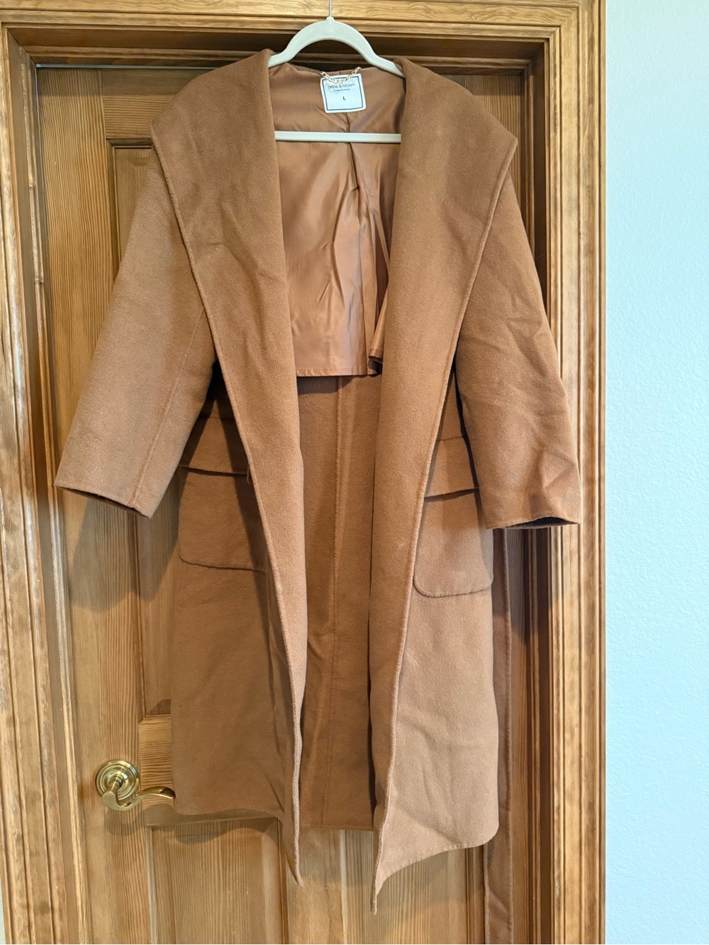 Wool-Blend Hooded Trench Coat in Camel